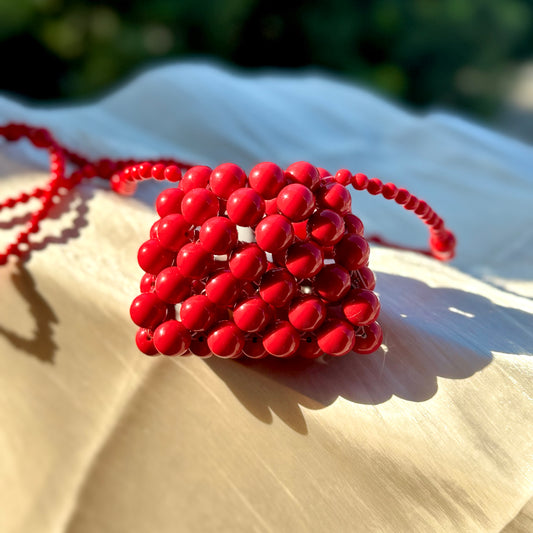 Fiery Red Charm Beaded Bag